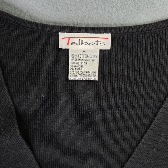 Talbots Sweater Women M Black Cardigan Tunic Button Minimalist Academia Vintage - Picture 2 of 10